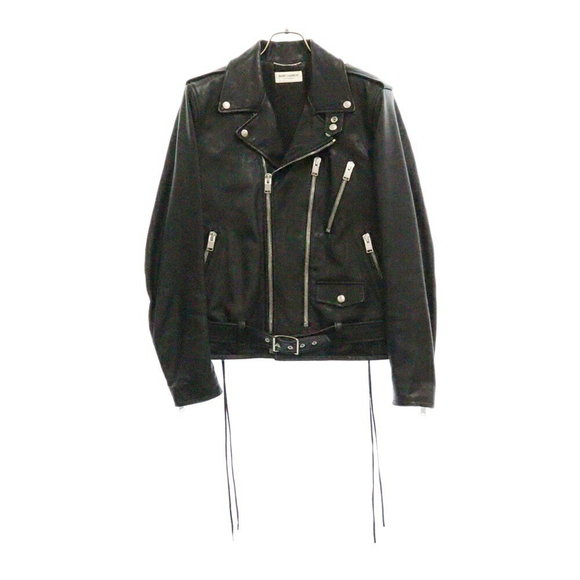 SAINT LAURENT PARIS Motorcycle Leather Jacket Double Riders Black - Picture 1 of 5